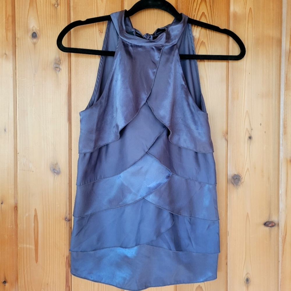 Grey satin tie back halter top